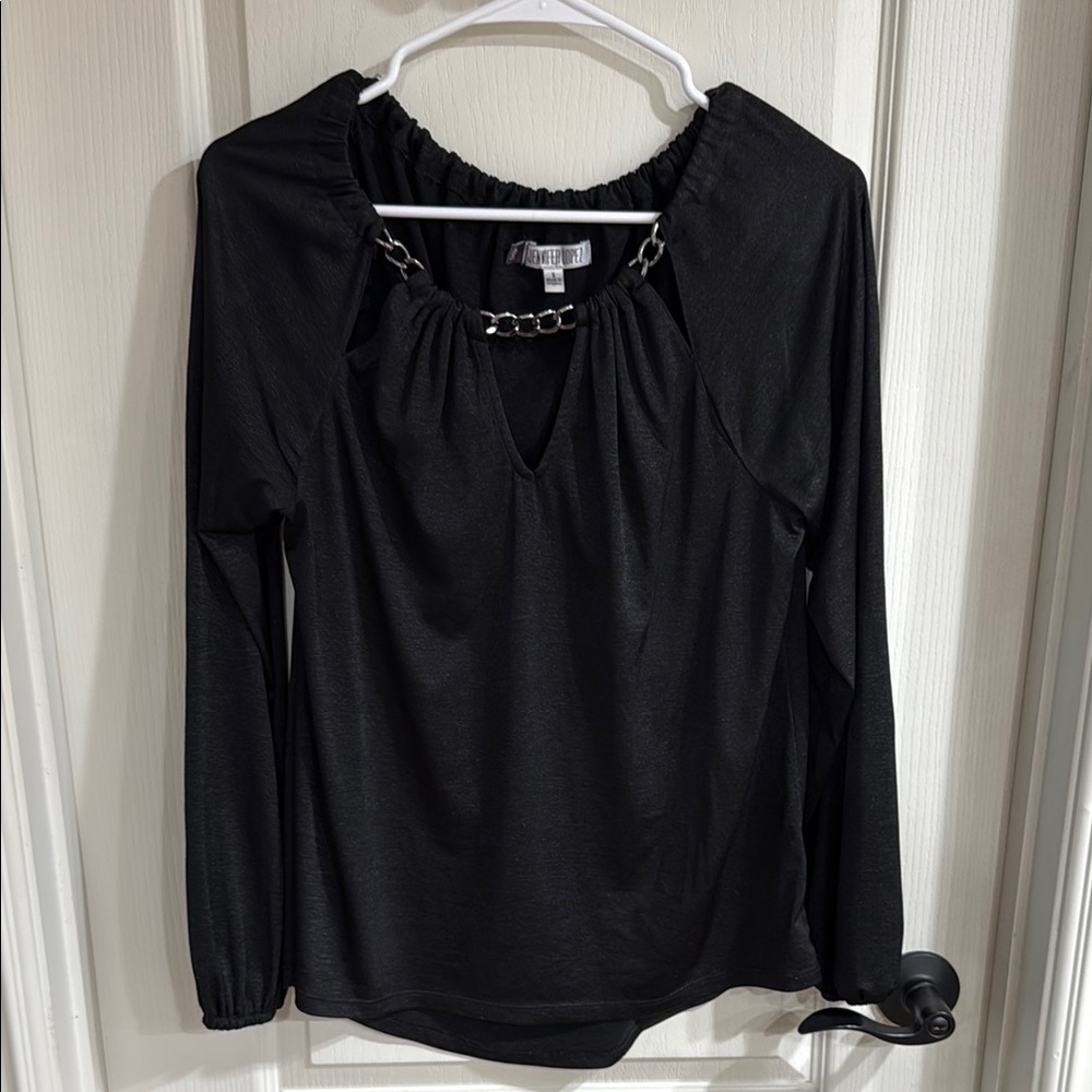 Jennifer Lopez Black Ruched Embellished Blouse